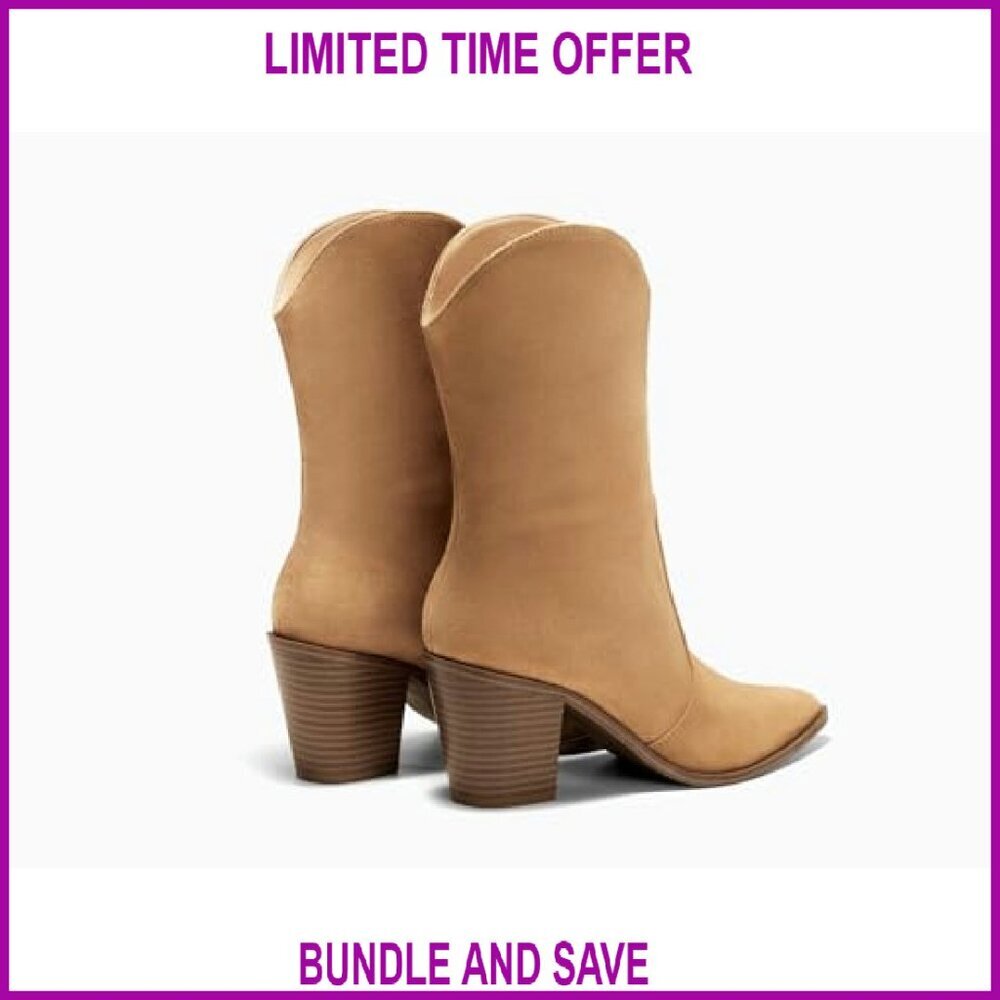 Women's Mid Calf Western Boots Chunky Block Heel Pointed Toe Faux Suede - Picture 7 of 8
